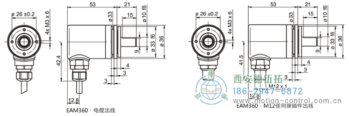 EAM360-S - CANopen®磁式絕對(duì)值重載編碼器外形及安裝尺寸(實(shí)心軸，帶同步法蘭) - 西安德伍拓自動(dòng)化傳動(dòng)系統(tǒng)有限公司