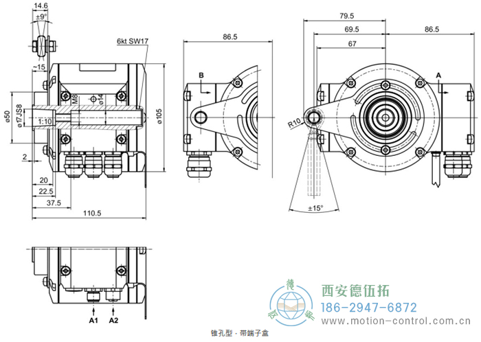 HMG10-B - CANopen®絕對值重載編碼器外形及安裝尺寸(盲孔型或錐孔型) - 西安德伍拓自動化傳動系統有限公司