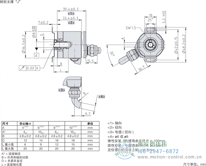 RI36-H空心軸光電增量通用編碼器外形及安裝尺寸(轉矩支撐J) - 西安德伍拓自動化傳動系統(tǒng)有限公司