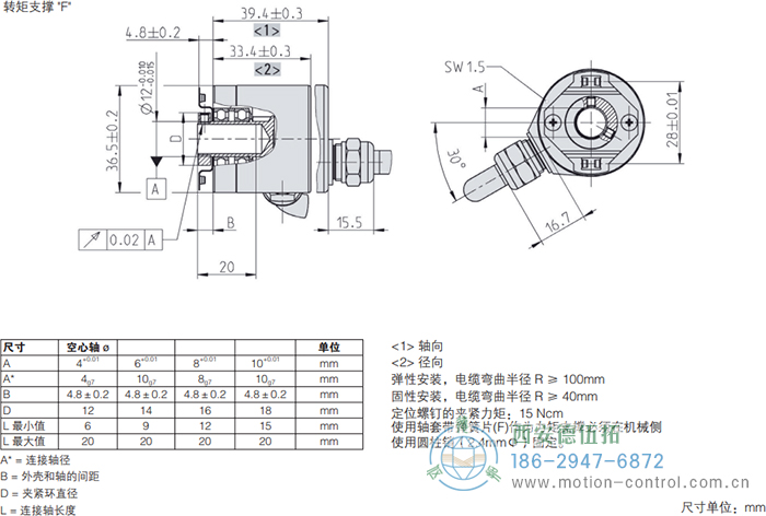 RI36-H空心軸光電增量通用編碼器外形及安裝尺寸(轉矩支撐F) - 西安德伍拓自動化傳動系統(tǒng)有限公司