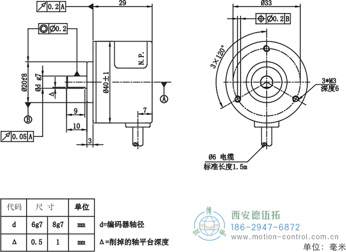 RI41光電增量輕載編碼器外形及安裝尺寸 - 西安德伍拓自動化傳動系統(tǒng)有限公司